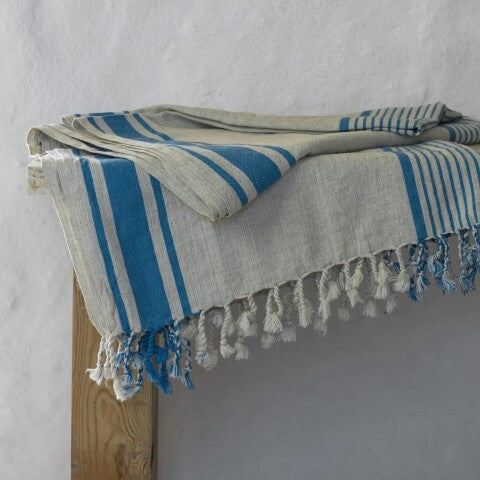 Loom.ist Striped Linen Turkish Towel - Natural/Marine Stripe