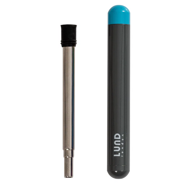 Lund London Stainless Steel Reusable Travel Straw - Darg Grey Travel Case with Bright Blue Lid