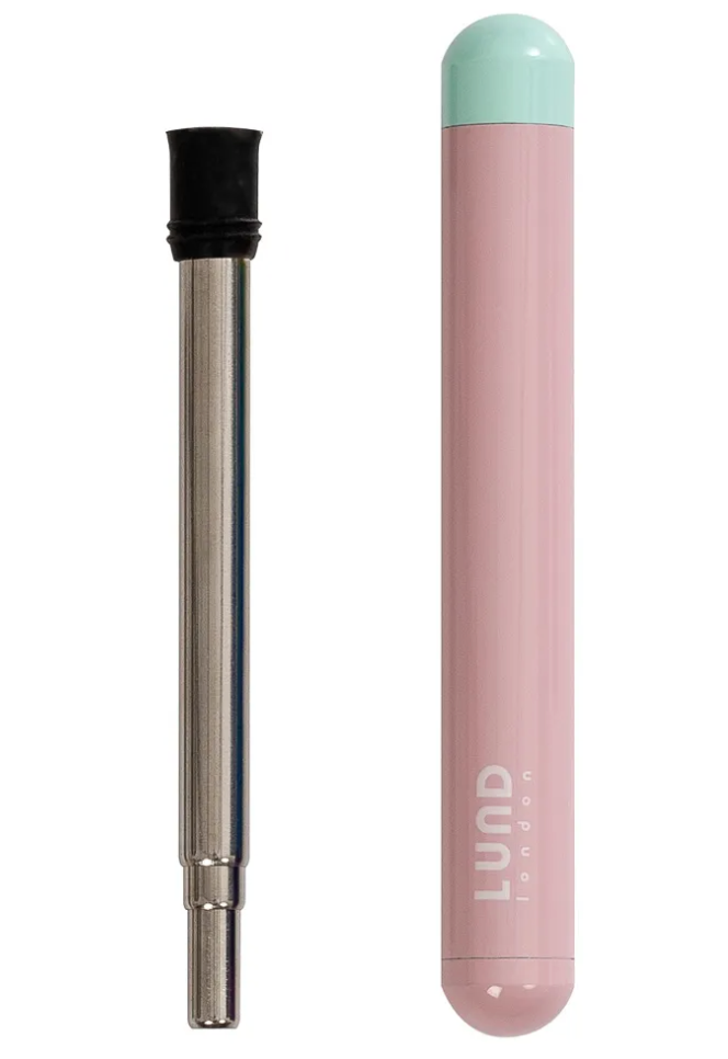 Lund London Stainless Steel Reusable Travel Straw - Baby Pink Case with Aqua Lid