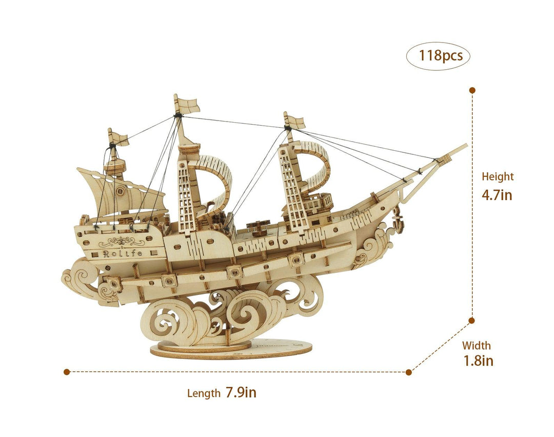 Hands Craft 3D Laser Cut Wooden Puzzle: Sailing Ship